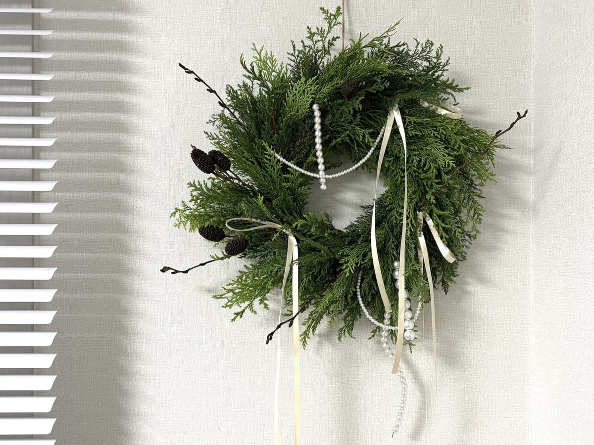 크리스마스 진주 생화 리스 진행 사진 1